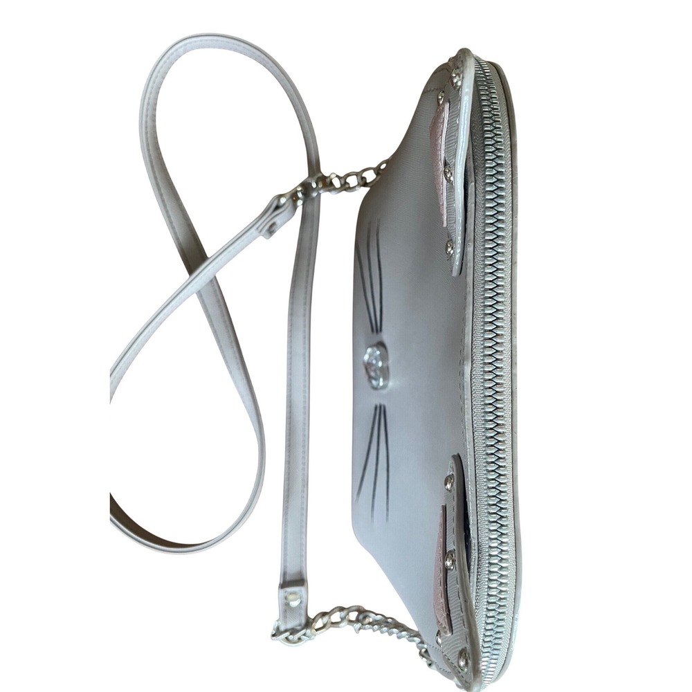 Betsey Johnson Grey Cat Face Crossbody Bag Heart Nose Studded Ears Novelty Purse - Picture 4 of 11